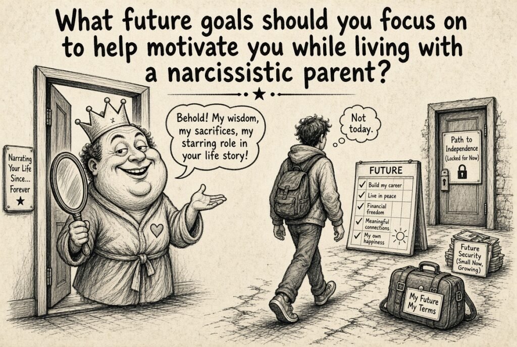 What future goals should you focus on to help motivate you while living with a narcissistic parent